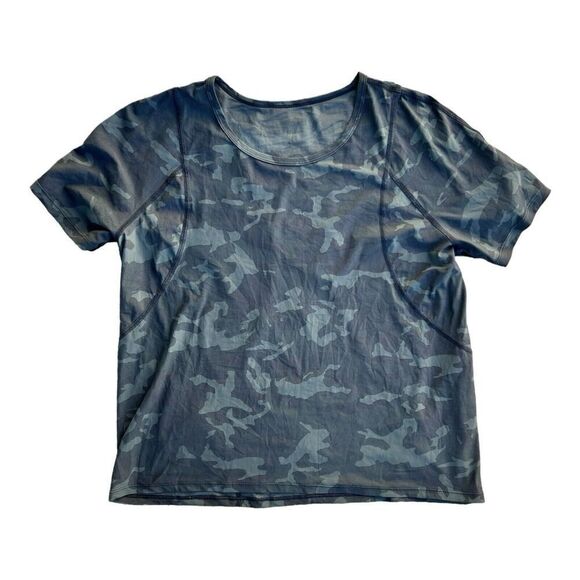 Lululemon Outrun the Heat Short Sleeve Camo Green Workout Shirt Top Women's Sz M - Picture 1 of 4